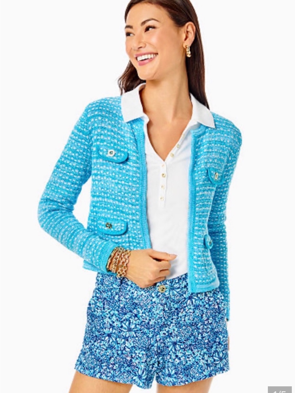 Blue Tweed Knit Lady Jacket/cardigan